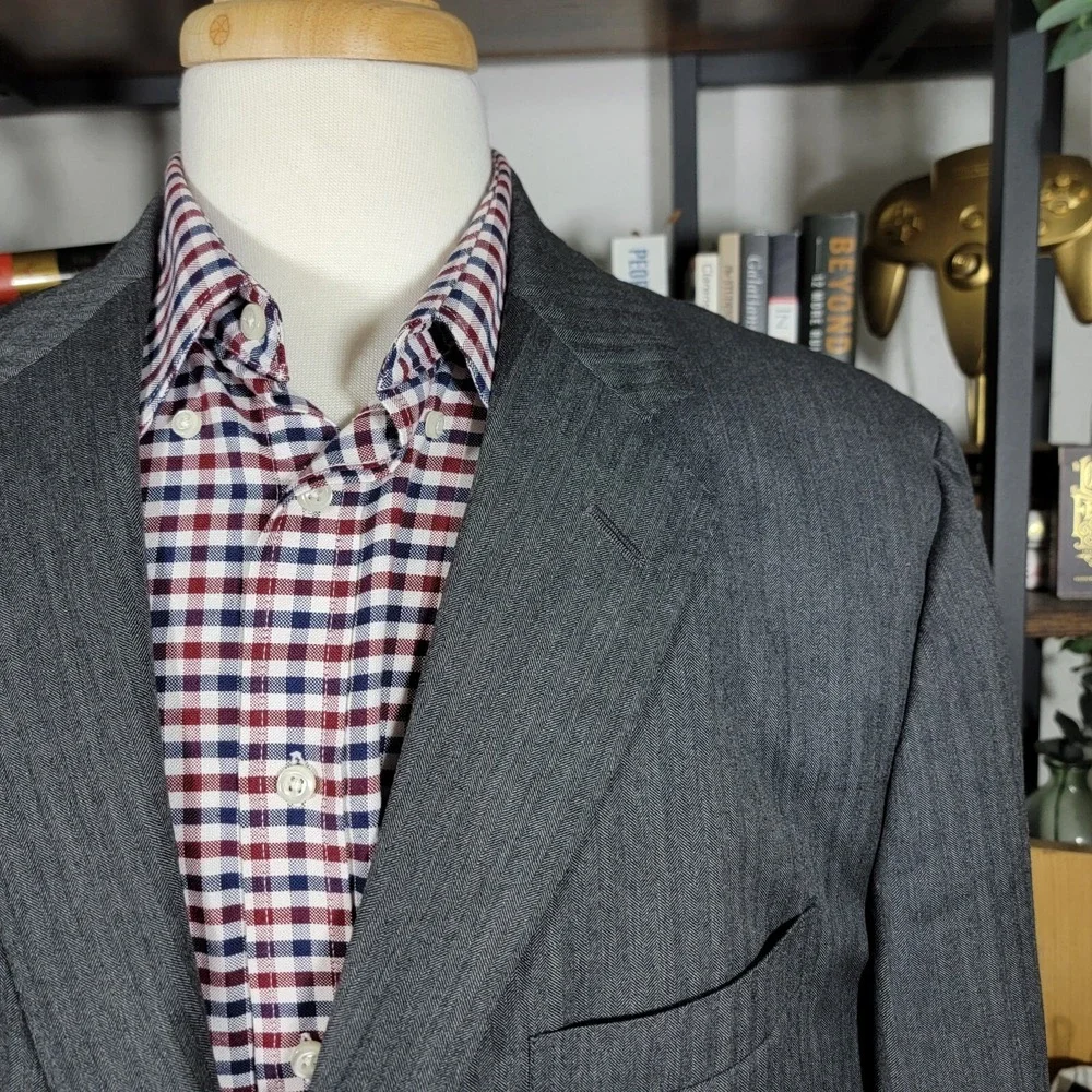 VTG Polo Ralph Lauren Men's Sport Coat‎ Two Button Gray Herringbone 46L ITALY
